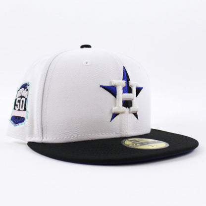 Houston Astros 50TH ANNIVERSARY New Era 59Fifty Fitted Hat (GITD White Black Royal Blue Under Brim)