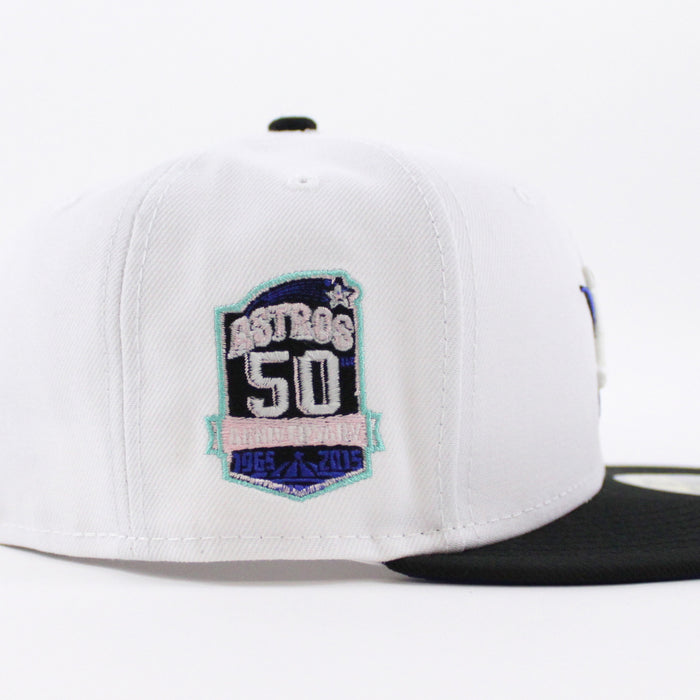 Houston Astros 50TH ANNIVERSARY New Era 59Fifty Fitted Hat (GITD White Black Royal Blue Under Brim)