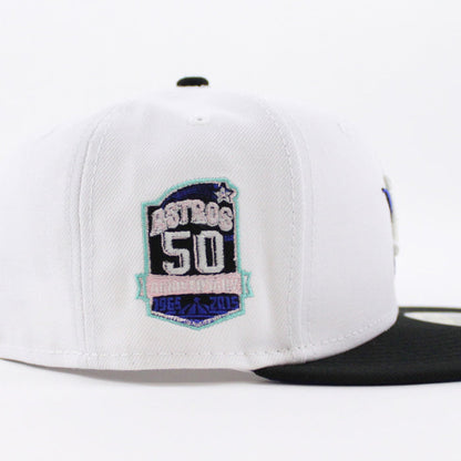 Houston Astros 50TH ANNIVERSARY New Era 59Fifty Fitted Hat (GITD White Black Royal Blue Under Brim)