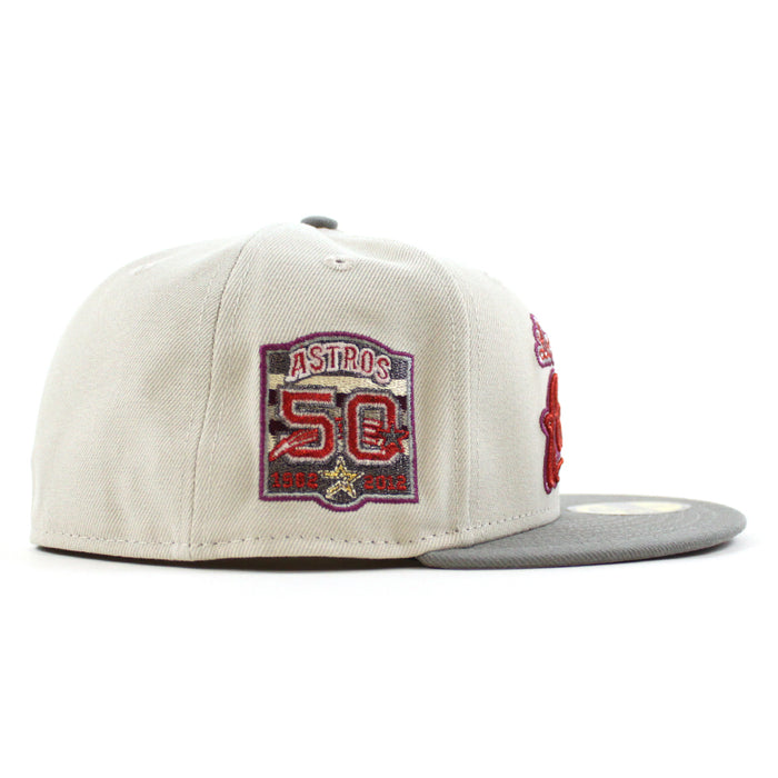 Houston Astros 50Th Anniversary New Era 59Fifty Fitted Hat (Stone Gray Misty Morning Gray Under Brim)