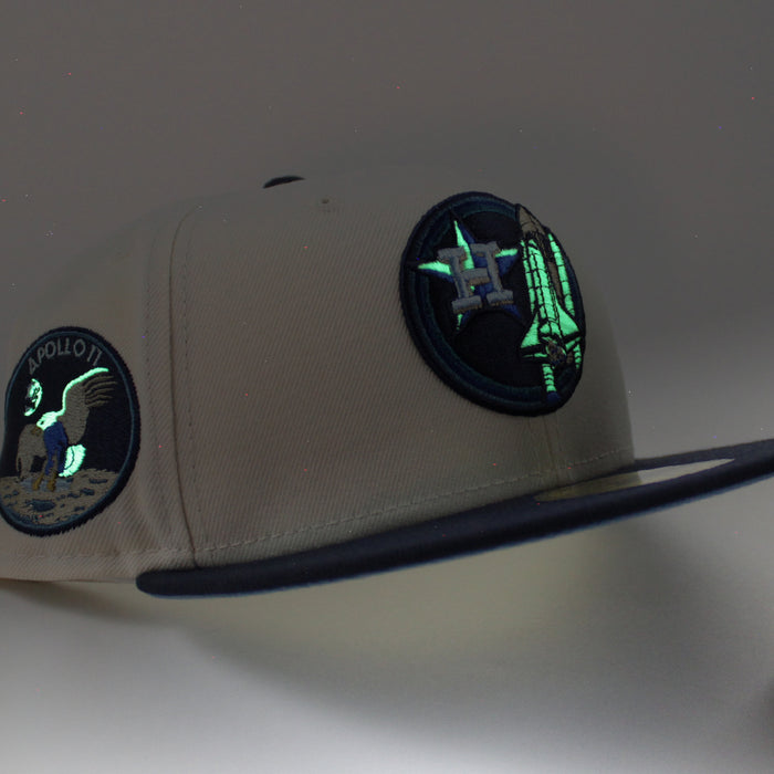 Houston Astros Apollo 11 New Era 59Fifty Fitted Hat (Glow in the Dark CHROME WHITE NIGHT SHIFT NAVY SKY BLUE Under Brim)