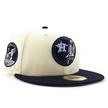 Houston Astros Apollo 11 New Era 59Fifty Fitted Hat (Glow in the Dark CHROME WHITE NIGHT SHIFT NAVY SKY BLUE Under Brim)