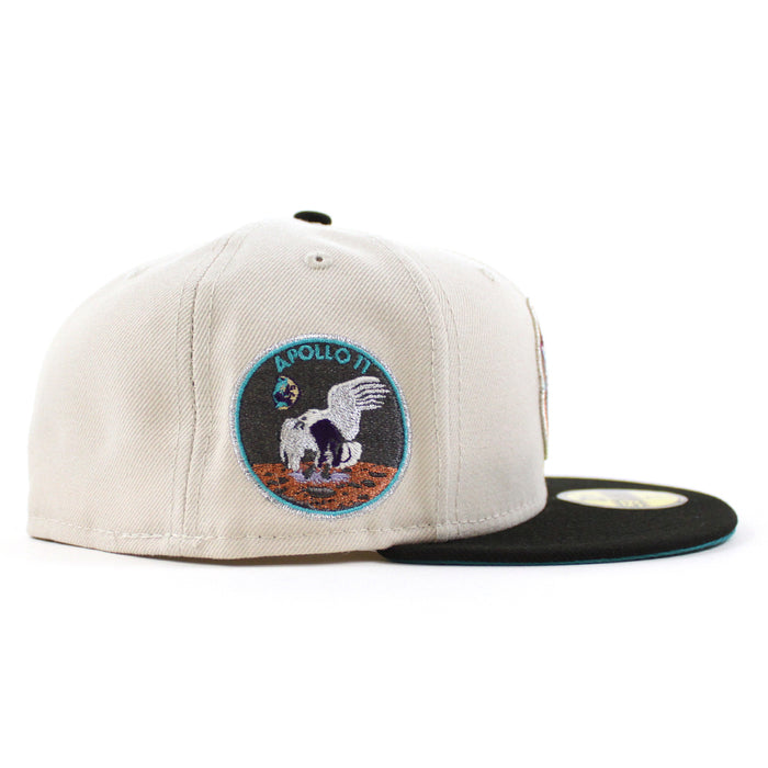 Houston Astros Apollo Patch New Era 59Fifty Fitted Hat (Glow in the Dark Stone Black Aqua Under Brim)
