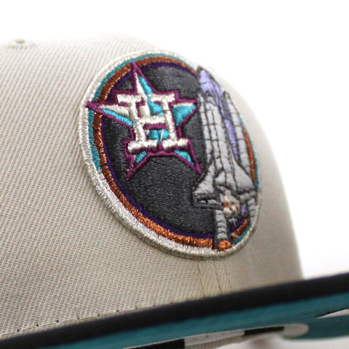 Houston Astros Apollo Patch New Era 59Fifty Fitted Hat (Glow in the Dark Stone Black Aqua Under Brim)