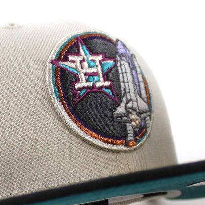 Houston Astros Apollo Patch New Era 59Fifty Fitted Hat (Glow in the Dark Stone Black Aqua Under Brim)