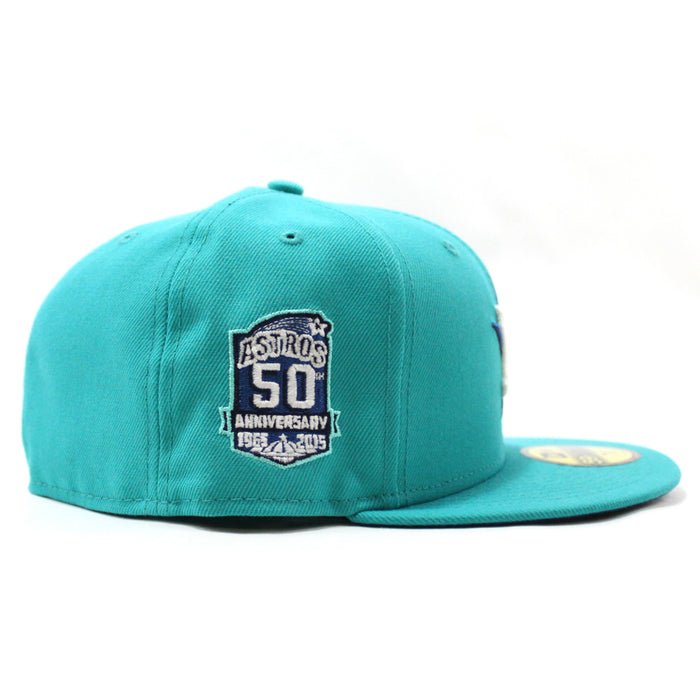 Houston Astros Cooperstown 50th Anniversary New Era 59Fifty Fitted Hat (GITD Teal Blue Under Brim)