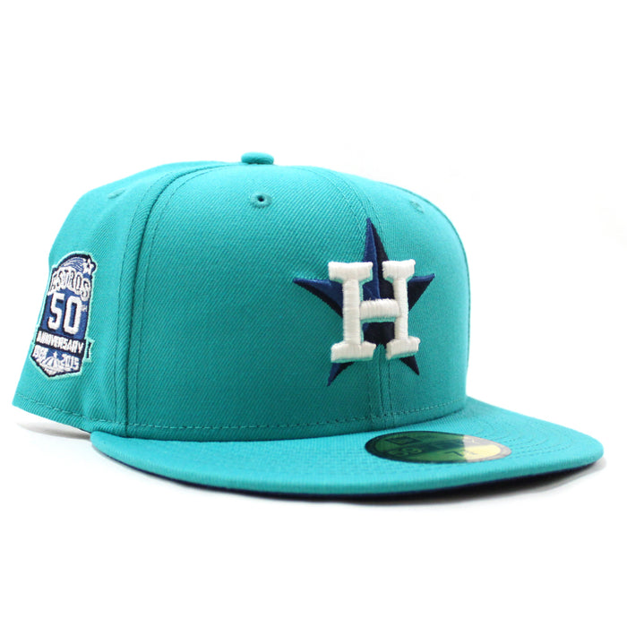 Houston Astros Cooperstown 50th Anniversary New Era 59Fifty Fitted Hat (GITD Teal Blue Under Brim)