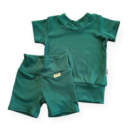 Hunter Green Ribbed Biker Shorts Lounge Set
