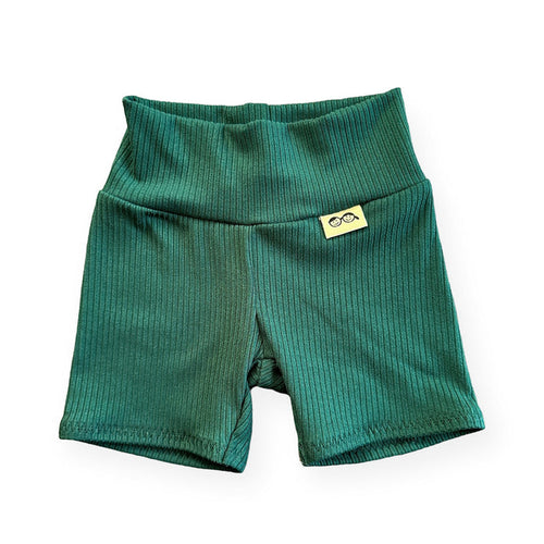 Hunter Green Ribbed Biker Shorts