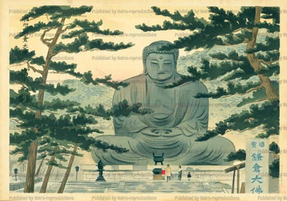 Kamakura Large Buddha I Japanese Woodblocks - VINTAGEARTREPRINTS.COM