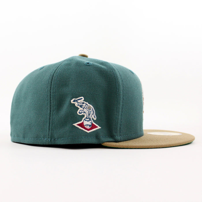 KANSAS CITY ATHLETICS Elephant New Era 59Fifty Fitted Hat (Pine Khaki Green Under Brim)
