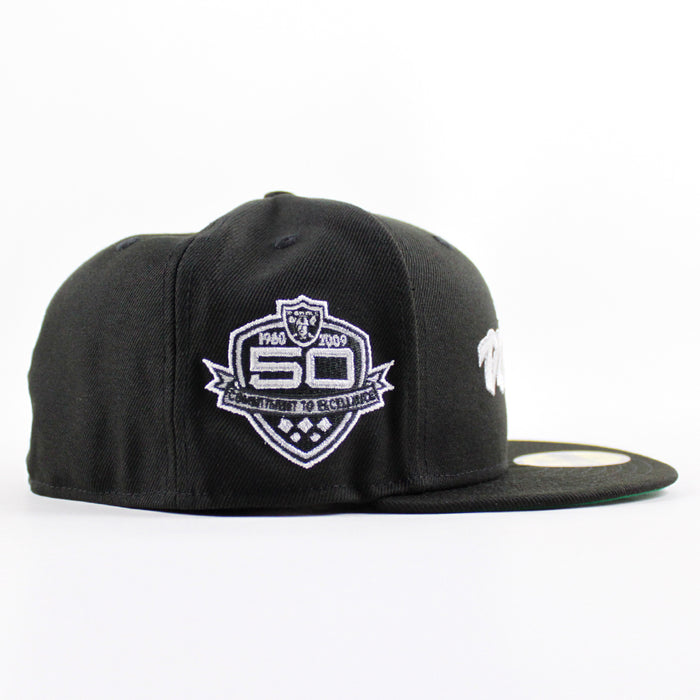 Las Vegas Raiders 50TH Anniversary New Era 59Fifty Fitted Hat (Black Green Under Brim)