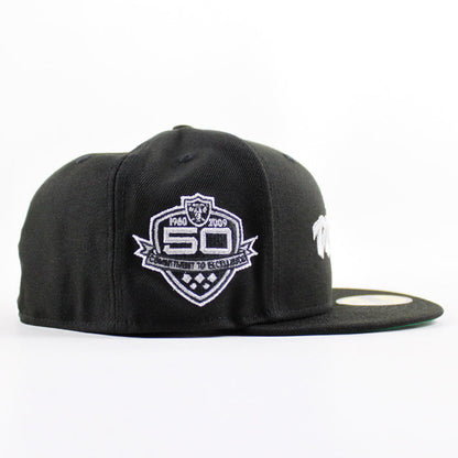 Las Vegas Raiders 50TH Anniversary New Era 59Fifty Fitted Hat (Black Green Under Brim)