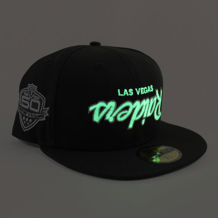 Las Vegas Raiders 50TH Anniversary New Era 59Fifty Fitted Hat (Black Green Under Brim)