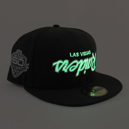 Las Vegas Raiders 50TH Anniversary New Era 59Fifty Fitted Hat (Black Green Under Brim)