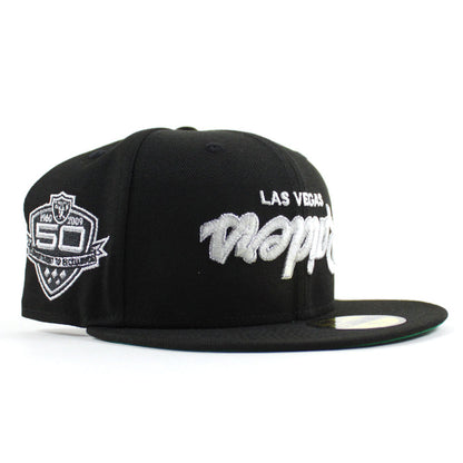 Las Vegas Raiders 50TH Anniversary New Era 59Fifty Fitted Hat (Black Green Under Brim)