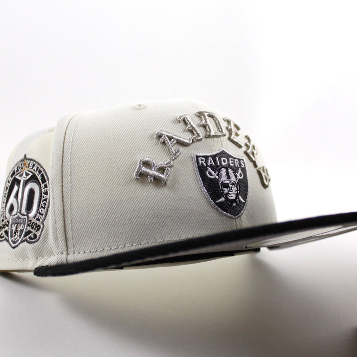 Las Vegas Raiders 60TH Anniversary New Era 59Fifty Fitted Hat V2 (Chrome White Corduroy Gray Under Brim)