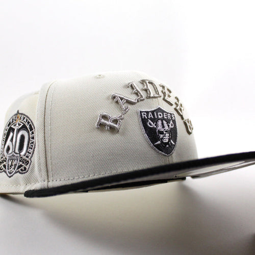 Las Vegas Raiders 60TH Anniversary New Era 59Fifty Fitted Hat V2 (Chrome White Corduroy Gray Under Brim)