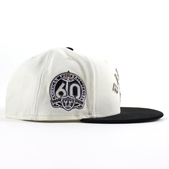 Las Vegas Raiders 60TH Anniversary New Era 59Fifty Fitted Hat V2 (Chrome White Corduroy Gray Under Brim)