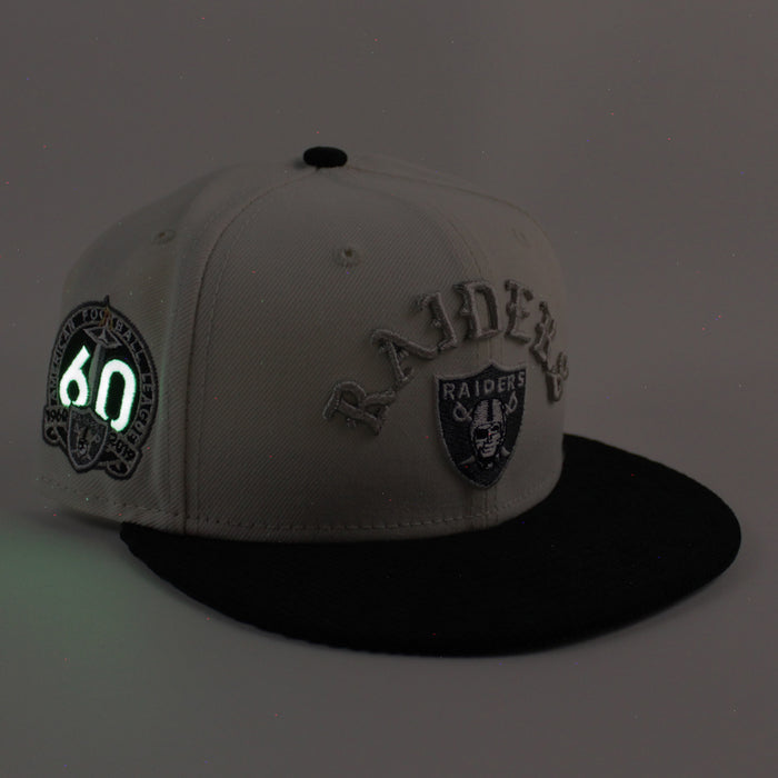 Las Vegas Raiders 60TH Anniversary New Era 59Fifty Fitted Hat V2 (Chrome White Corduroy Gray Under Brim)