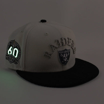 Las Vegas Raiders 60TH Anniversary New Era 59Fifty Fitted Hat V2 (Chrome White Corduroy Gray Under Brim)