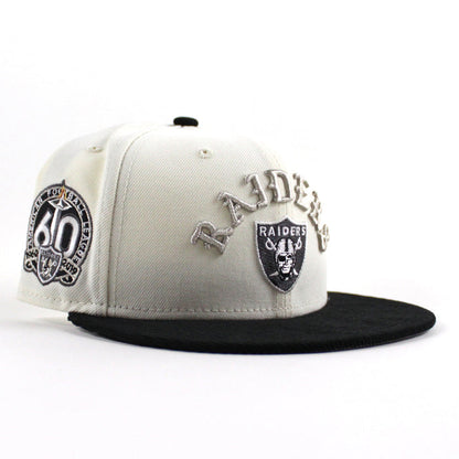 Las Vegas Raiders 60TH Anniversary New Era 59Fifty Fitted Hat V2 (Chrome White Corduroy Gray Under Brim)
