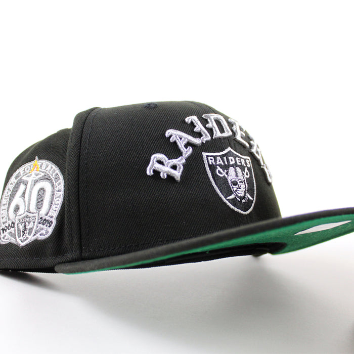 Las Vegas Raiders American FootBall League 60th Anniversary New Era 59Fifty Fitted Hat (Black Green Under Brim)