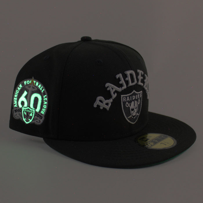 Las Vegas Raiders American FootBall League 60th Anniversary New Era 59Fifty Fitted Hat (Black Green Under Brim)