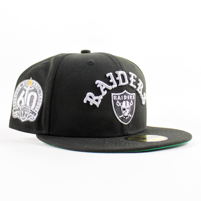 Las Vegas Raiders American FootBall League 60th Anniversary New Era 59Fifty Fitted Hat (Black Green Under Brim)