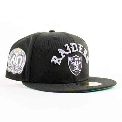 Las Vegas Raiders American FootBall League 60th Anniversary New Era 59Fifty Fitted Hat (Black Green Under Brim)