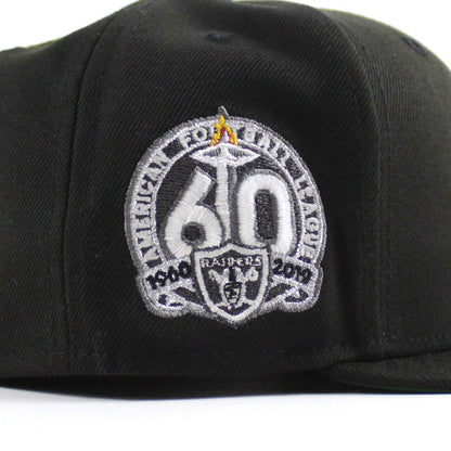 Las Vegas Raiders American FootBall League 60th Anniversary New Era 59Fifty Fitted Hat (Black Green Under Brim)