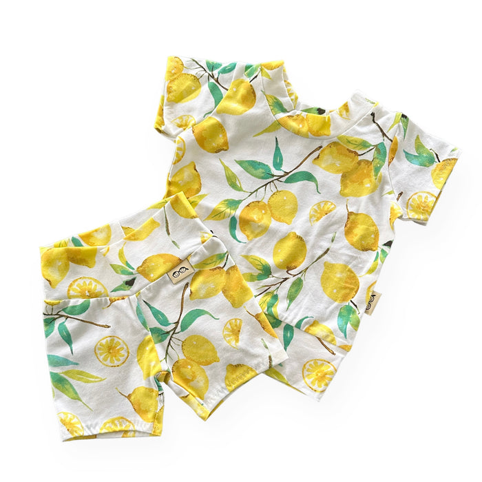 Lemons on White Biker Shorts Lounge Set