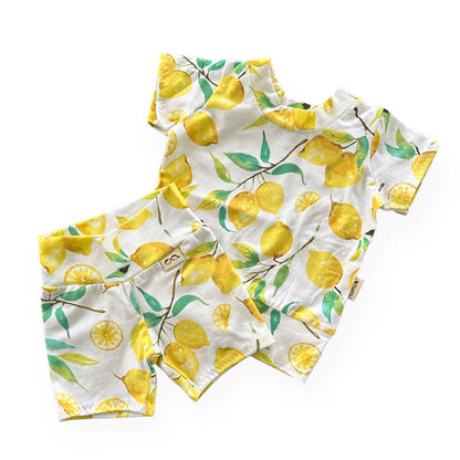 Lemons on White Biker Shorts Lounge Set