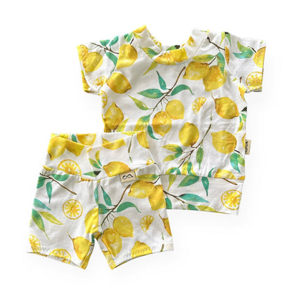 Lemons on White Biker Shorts Lounge Set