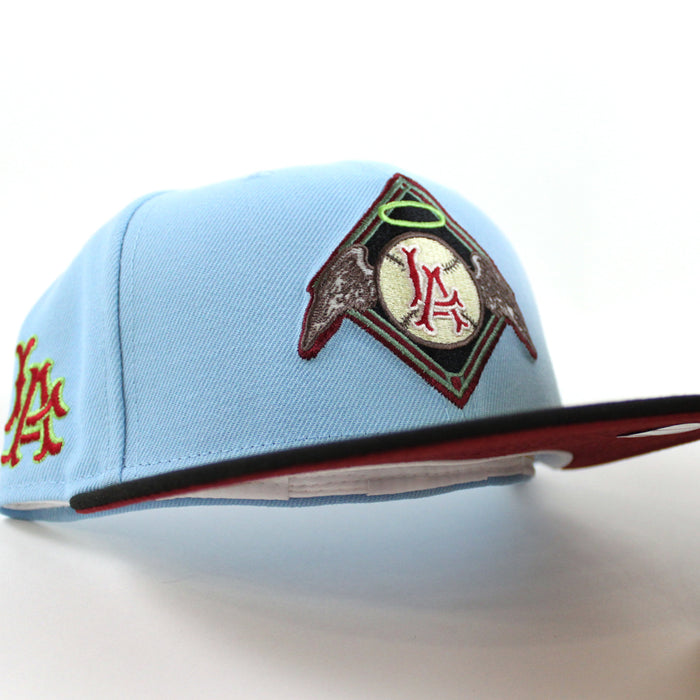 Los Angeles Angels LA PATCH New Era 59Fifty Fitted Hat (DOSCIENTOS BLUE BLACK BRICK RED Under Brim)