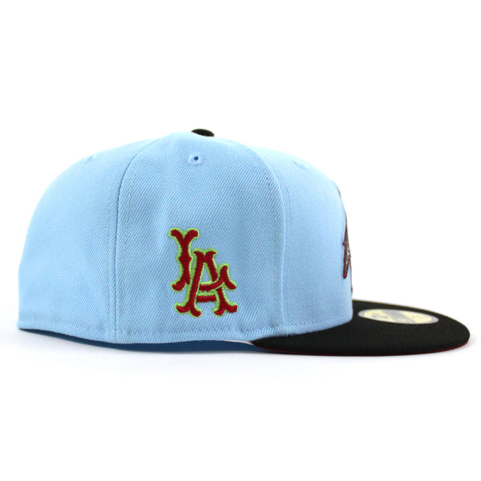 Los Angeles Angels LA PATCH New Era 59Fifty Fitted Hat (DOSCIENTOS BLUE BLACK BRICK RED Under Brim)