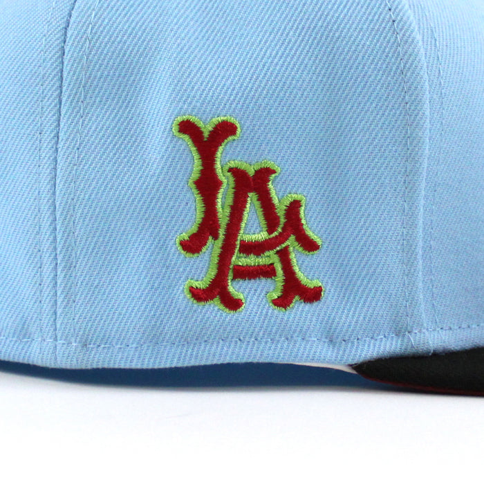 Los Angeles Angels LA PATCH New Era 59Fifty Fitted Hat (DOSCIENTOS BLUE BLACK BRICK RED Under Brim)
