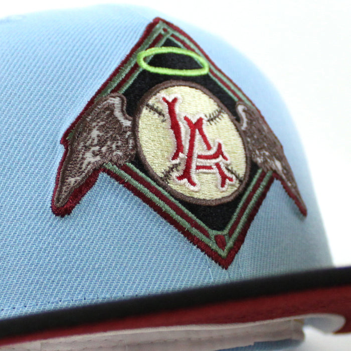 Los Angeles Angels LA PATCH New Era 59Fifty Fitted Hat (DOSCIENTOS BLUE BLACK BRICK RED Under Brim)