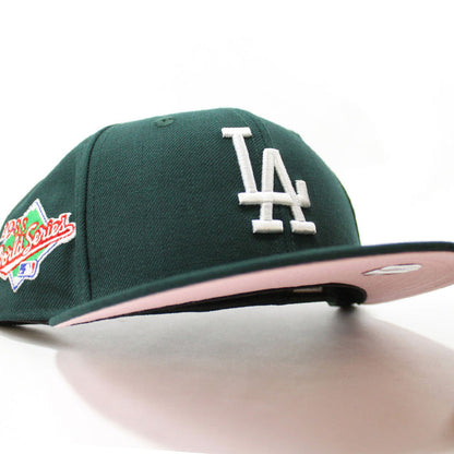 Los Angeles Dodgers 1988 World Series New Era 59Fifty Fitted Hat V2 (Dark Green Pink Under Brim)