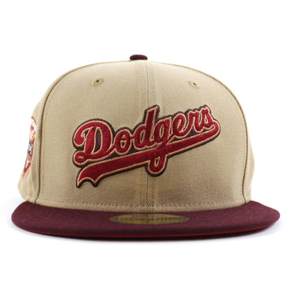 Los Angeles Dodgers 50th Anniversary DODGERS STADIUM New Era 59Fifty Fitted Hat (Camel Maroon Pinot Red Under Brim)