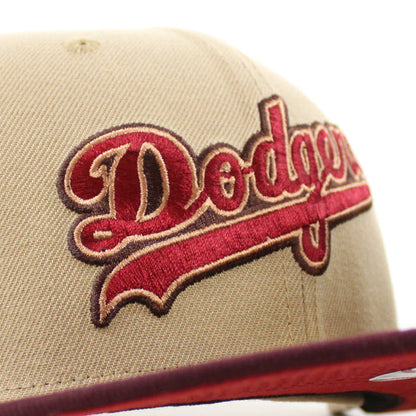 Los Angeles Dodgers 50th Anniversary DODGERS STADIUM New Era 59Fifty Fitted Hat (Camel Maroon Pinot Red Under Brim)
