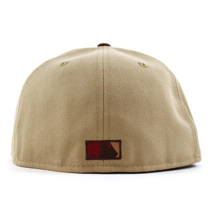 Los Angeles Dodgers 50th Anniversary DODGERS STADIUM New Era 59Fifty Fitted Hat (Camel Maroon Pinot Red Under Brim)
