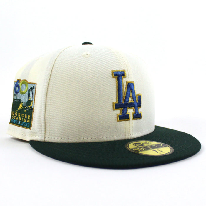 Los Angeles Dodgers 60TH DODGER STADIUM New Era 59Fifty Fitted Hat (CHROME WHITE DK GREEN SEASHORE BLUE Under Brim)