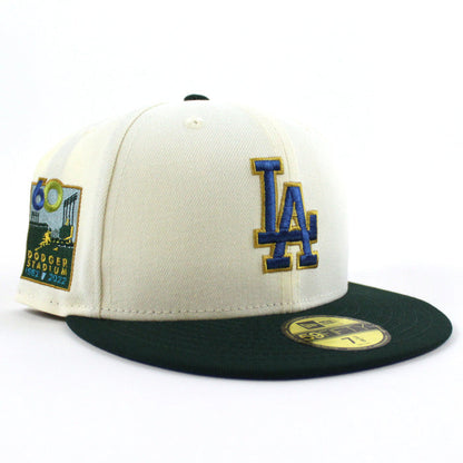 Los Angeles Dodgers 60TH DODGER STADIUM New Era 59Fifty Fitted Hat (CHROME WHITE DK GREEN SEASHORE BLUE Under Brim)
