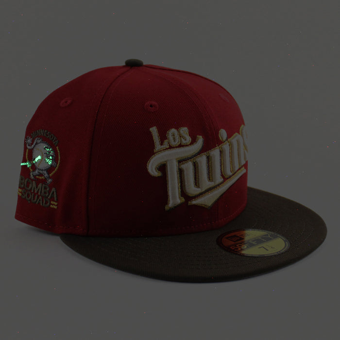 Los Twins Minnesota Twins Bomba Squad New Era 59Fifty Fitted Hat (Scarlet Red Walnut and Gray Under Brim)