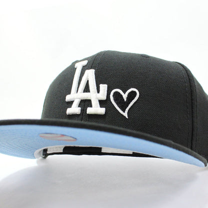 Love Los Angeles Dodgers New Era Fitted 59Fifty Hat (Black Sky Blue Under Brim)