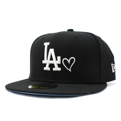 Love Los Angeles Dodgers New Era Fitted 59Fifty Hat (Black Sky Blue Under Brim)
