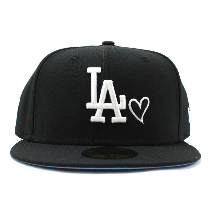 Love Los Angeles Dodgers New Era Fitted 59Fifty Hat (Black Sky Blue Under Brim)
