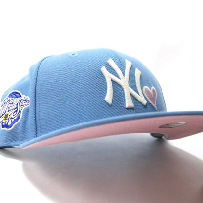 Love New York Yankees 1998 World Series New Era 59Fifty Fitted Hat (Glow in the Dark Sky Blue Pink Under Brim)