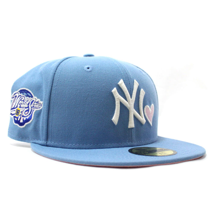 Love New York Yankees 1998 World Series New Era 59Fifty Fitted Hat (Glow in the Dark Sky Blue Pink Under Brim)